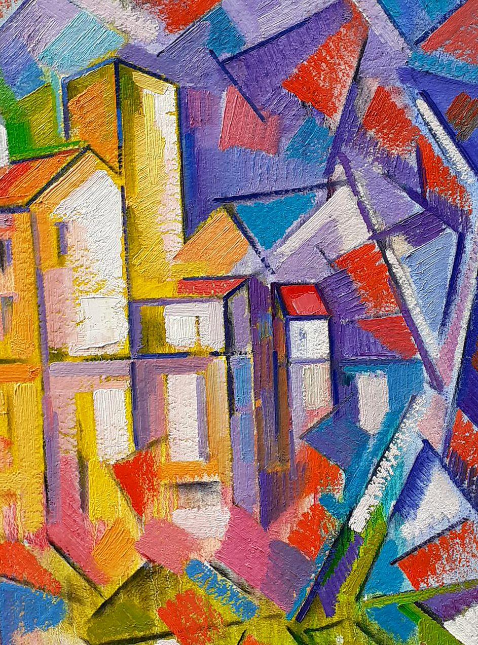 City, Cubism, Original oil Painting, Ready to Hang For Sale 2