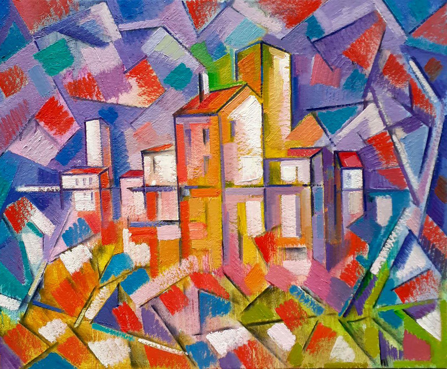 Peter Tovpev Landscape Painting - City, Cubism, Original oil Painting, Ready to Hang