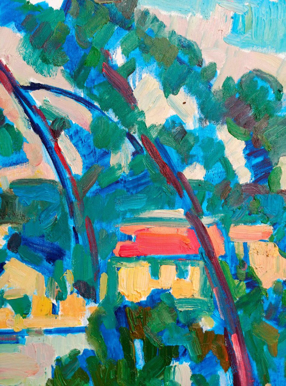 Artista: Peter Tovpev
Obra: Pintura al óleo original, obra de arte hecha a mano, única en su género 
Técnica: Óleo sobre lienzo 
Año: 2023
Estilo: Postimpresionismo
Título: Vista de la ciudad
Tamaño: 29,5