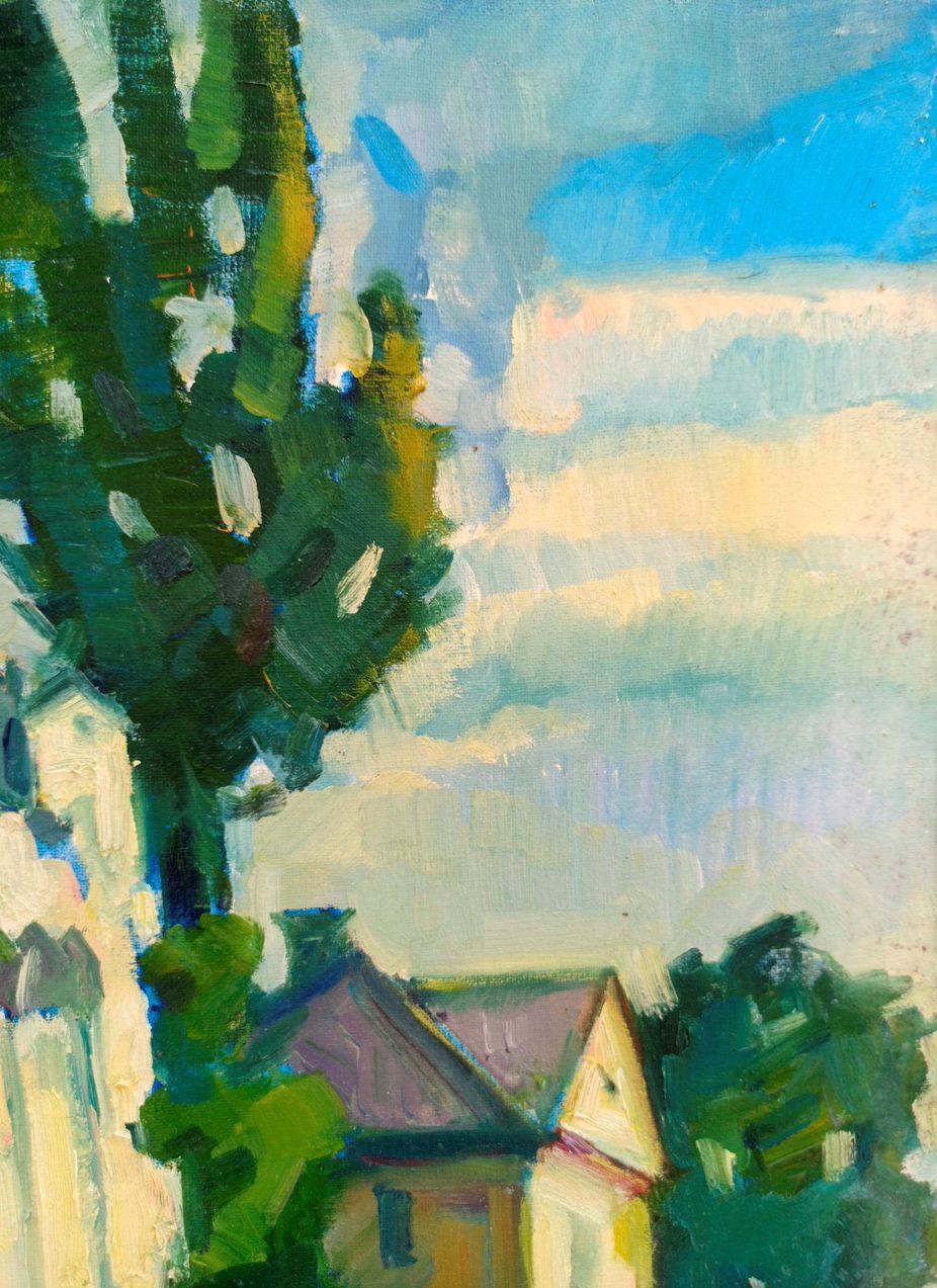 Paesaggio urbano, Impressionismo Pittura ad olio originale, pronta da appendere in vendita 1