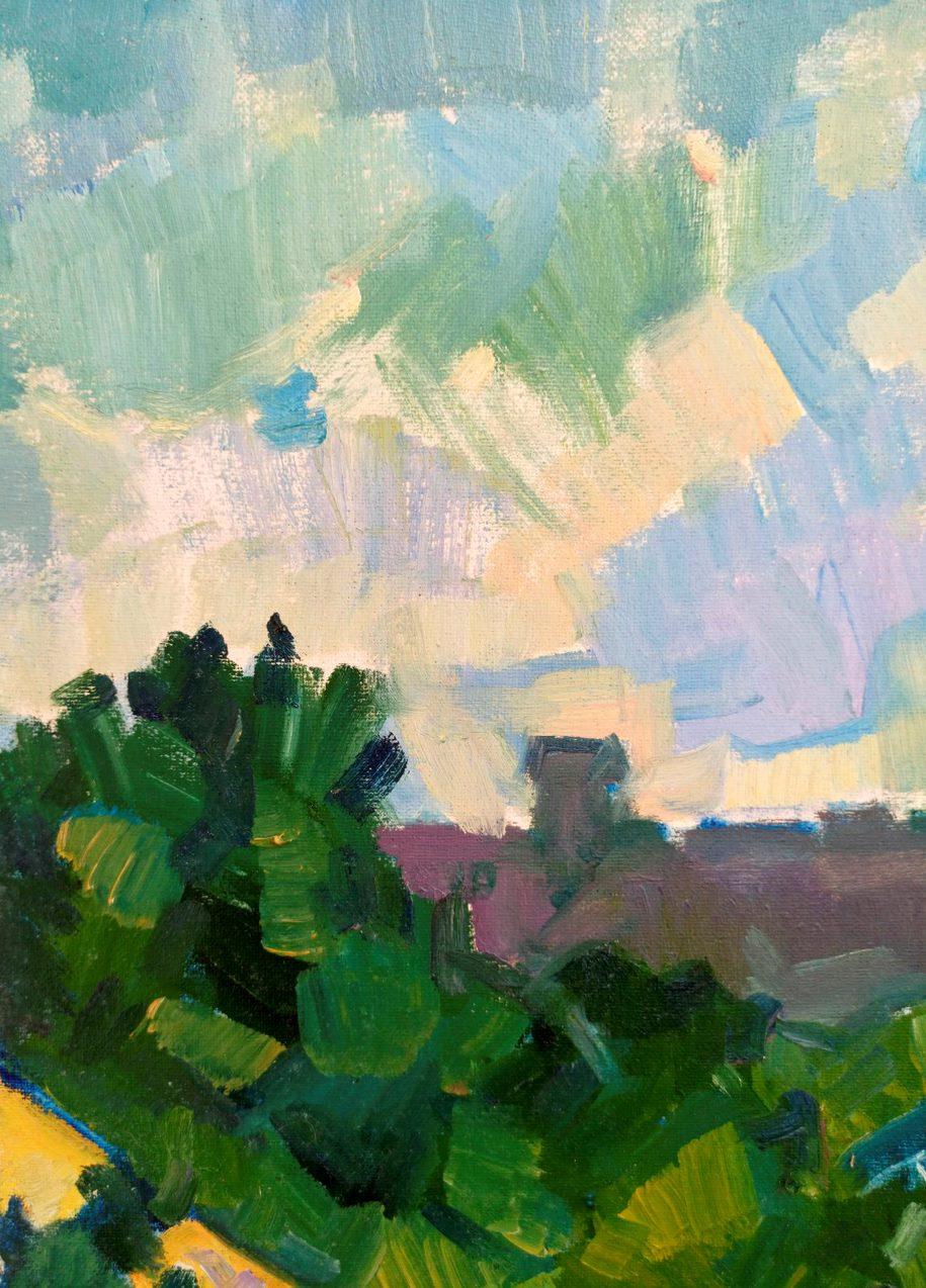 Paesaggio urbano, Impressionismo Pittura ad olio originale, pronta da appendere in vendita 3