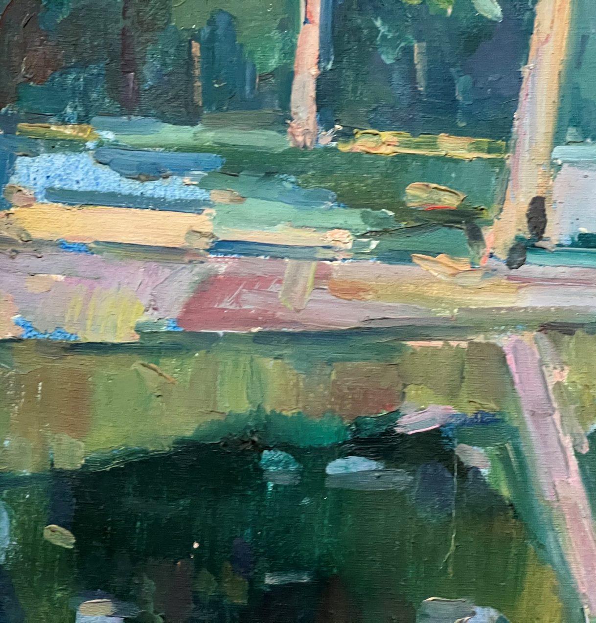 Coolness, Postimpressionismus Paul Cézanne Original Ölgemälde, hängefertig (Schwarz), Landscape Painting, von Peter Tovpev