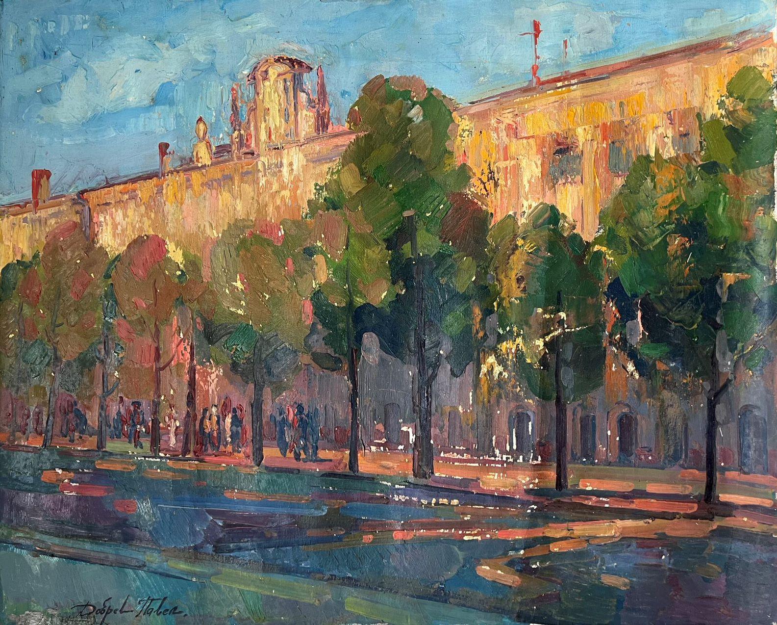 Peter Tovpev Landscape Painting – Abend in der Stadt, Impressionismus, Original-Ölgemälde, hängefertig