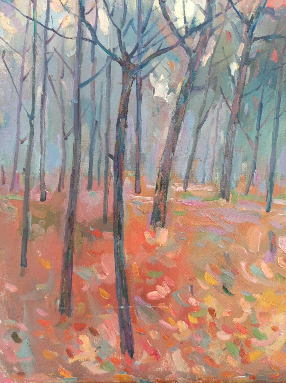 Forest landscape, Impressionism, Original oil Painting, Ready to Hang For Sale 1