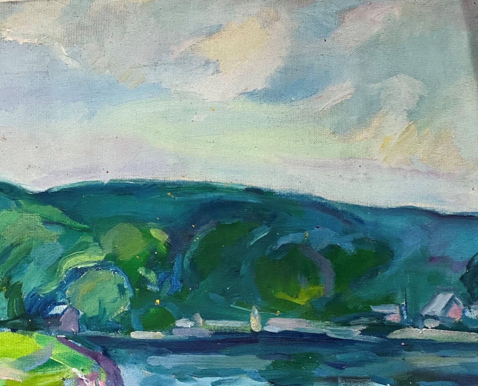 Lake View, Post Impressionism Paul Cézanne Original oil Painting, Ready to Hang For Sale 4