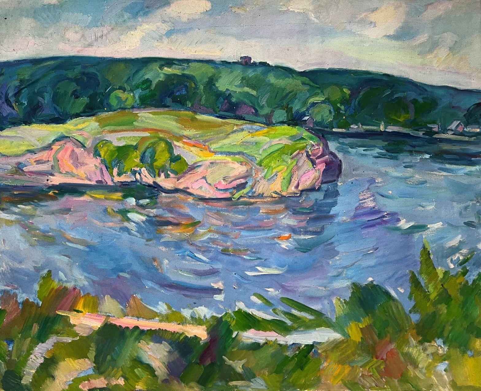 Peter Tovpev Landscape Painting - Lake View, Post Impressionism Paul Cézanne Original oil Painting, Ready to Hang