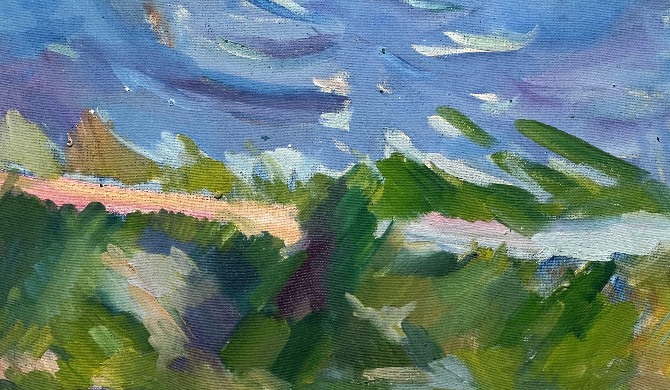 Seeansicht, Postimpressionismus Paul Cézanne Original Ölgemälde, hängefertig – Painting von Peter Tovpev