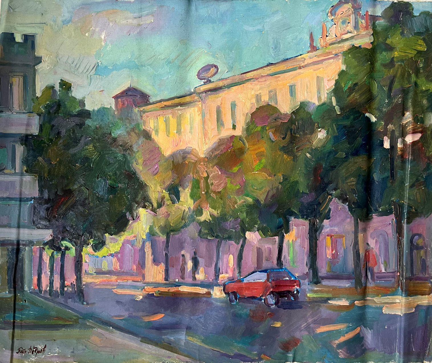 Peter Tovpev Landscape Painting - Morning in the City, Original oil Painting, Ready to Hang