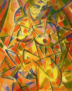 Jeune nue, cubisme, figuratif, peinture à l'huile originale, prête à être accrochée