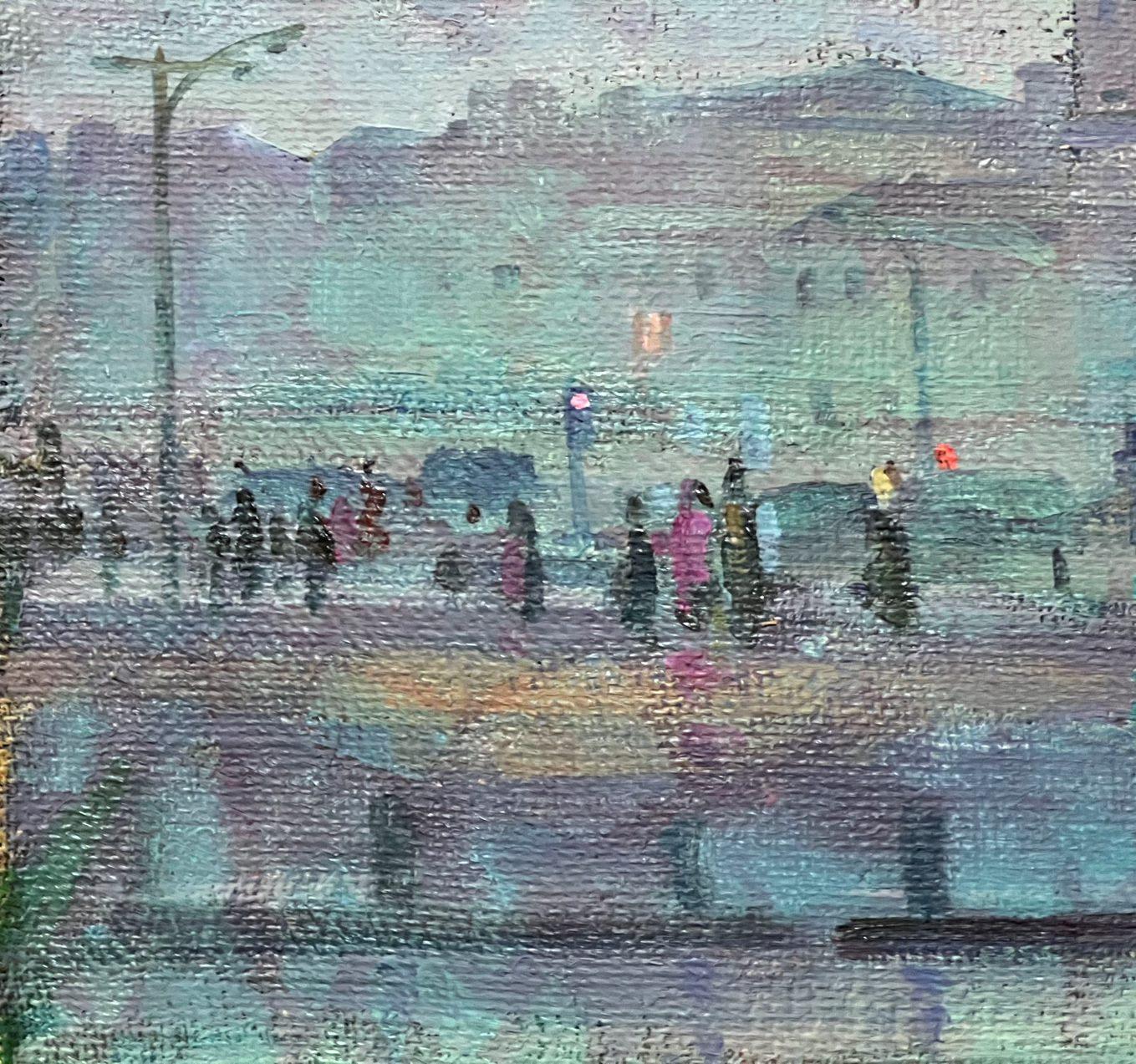 Near the Traffic Light, Cityscape, Original oil Painting, Ready to Hang For Sale 4