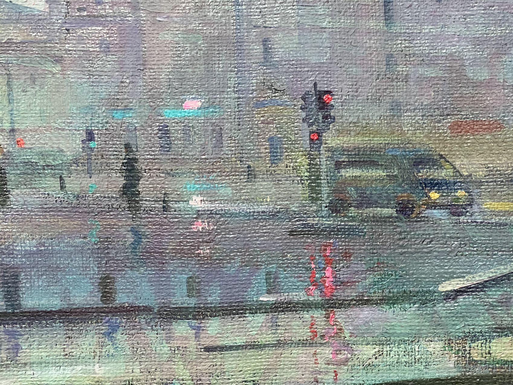 Near the Traffic Light, Cityscape, Original oil Painting, Ready to Hang For Sale 3