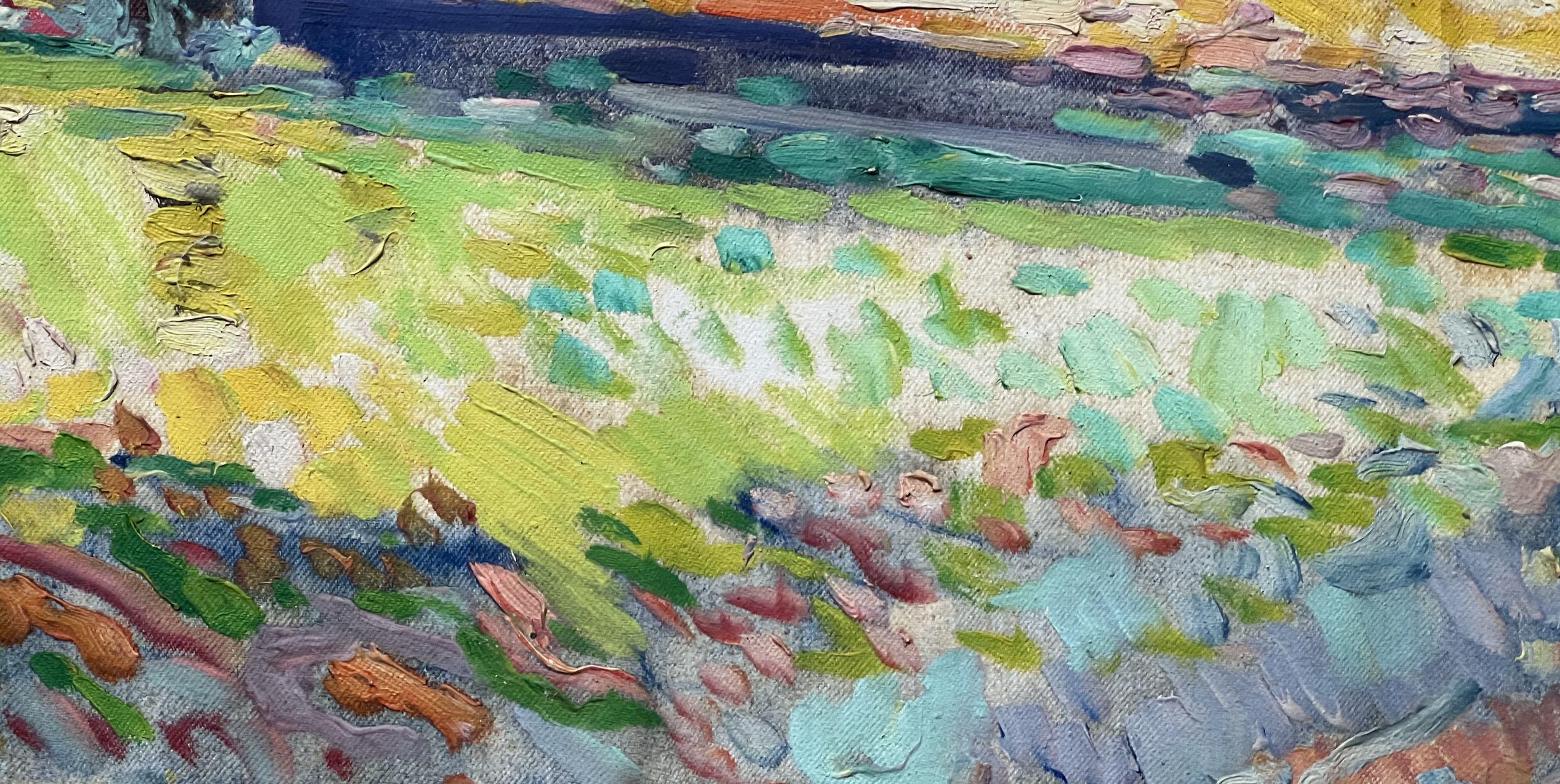 On the Beach, Impressionismus, Original-Ölgemälde in Öl, hängefertig (Grau), Landscape Painting, von Peter Tovpev