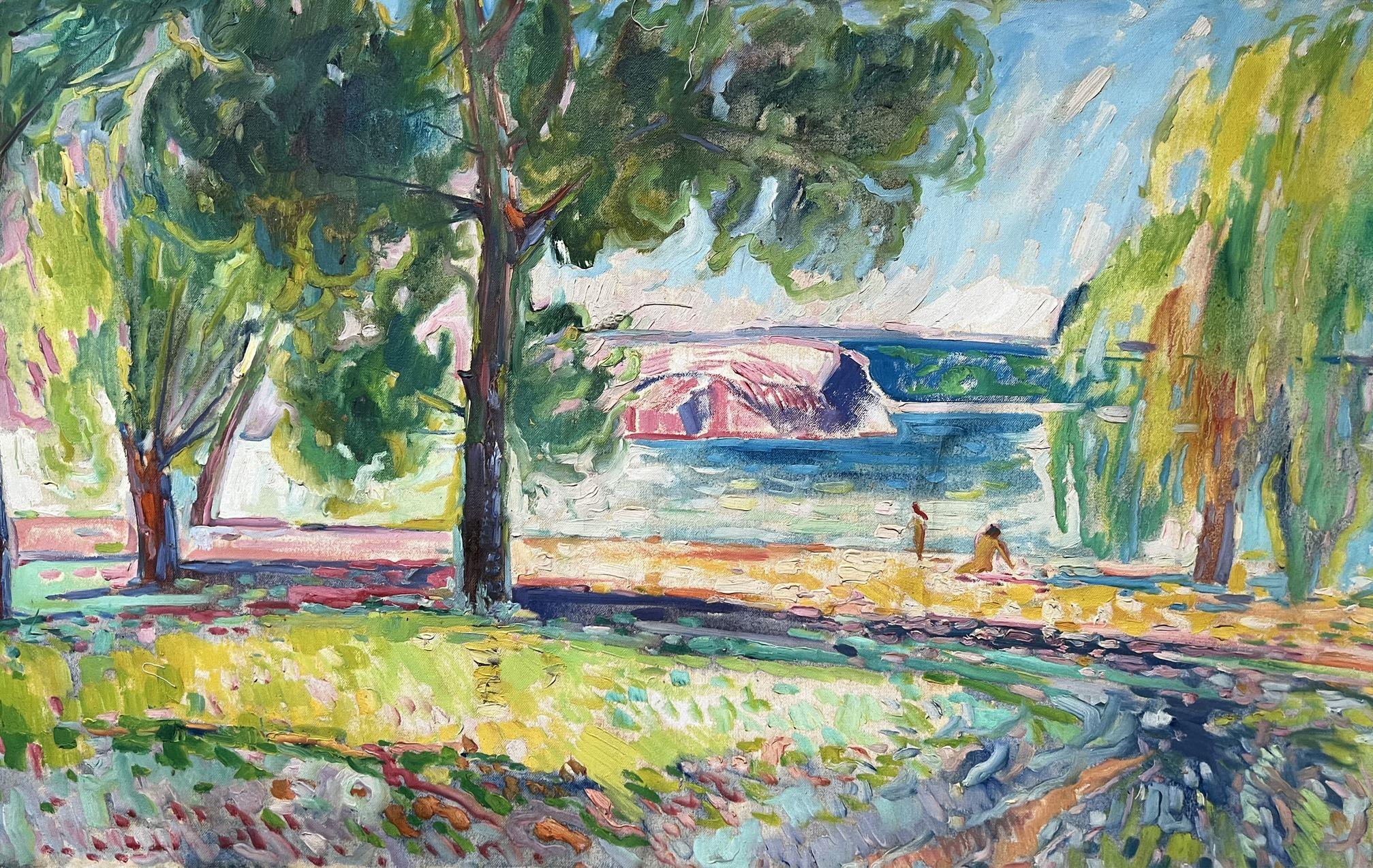 On the Beach, Impressionismus, Original-Ölgemälde in Öl, hängefertig