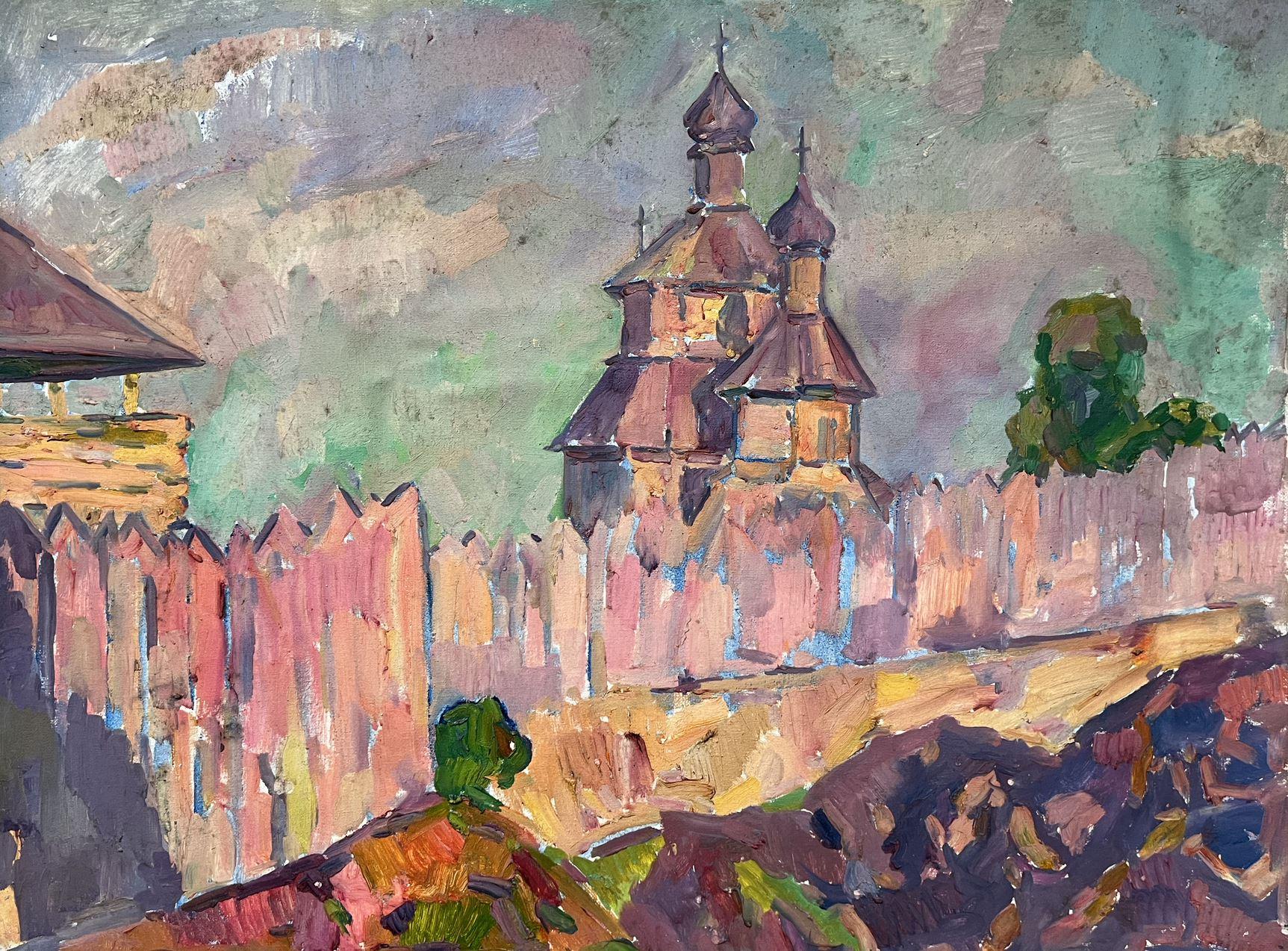 Peter Tovpev Landscape Painting - Outline of Domes, Cathedral Original oil Painting, Ready to Hang