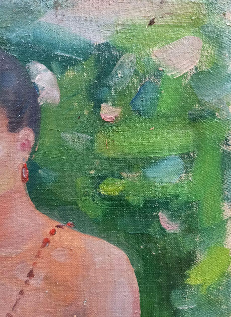 Ritratto di ragazza, Figurativo, Pittura ad olio originale, pronta da appendere - Painting di Peter Tovpev