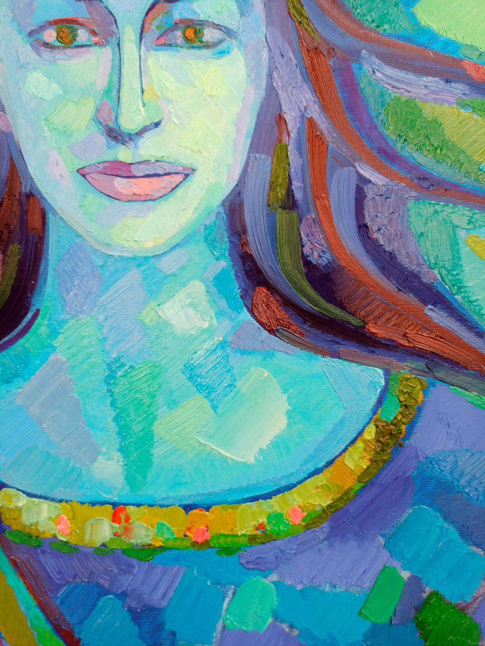 Portrait d'une fille, peinture à l'huile originale, prête à être accrochée - Impressionnisme Painting par Peter Tovpev