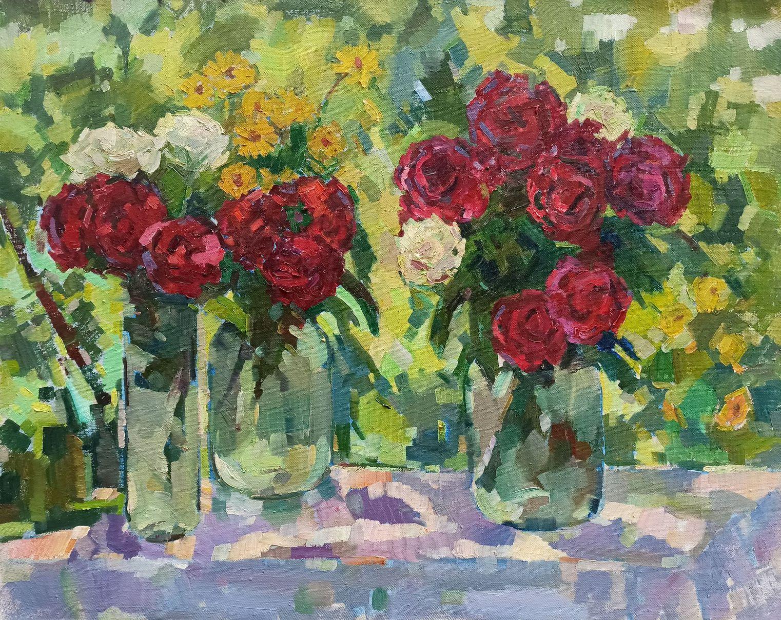 Peter Tovpev Still-Life Painting - Roses, Flowers, Original oil Painting, Ready to Hang