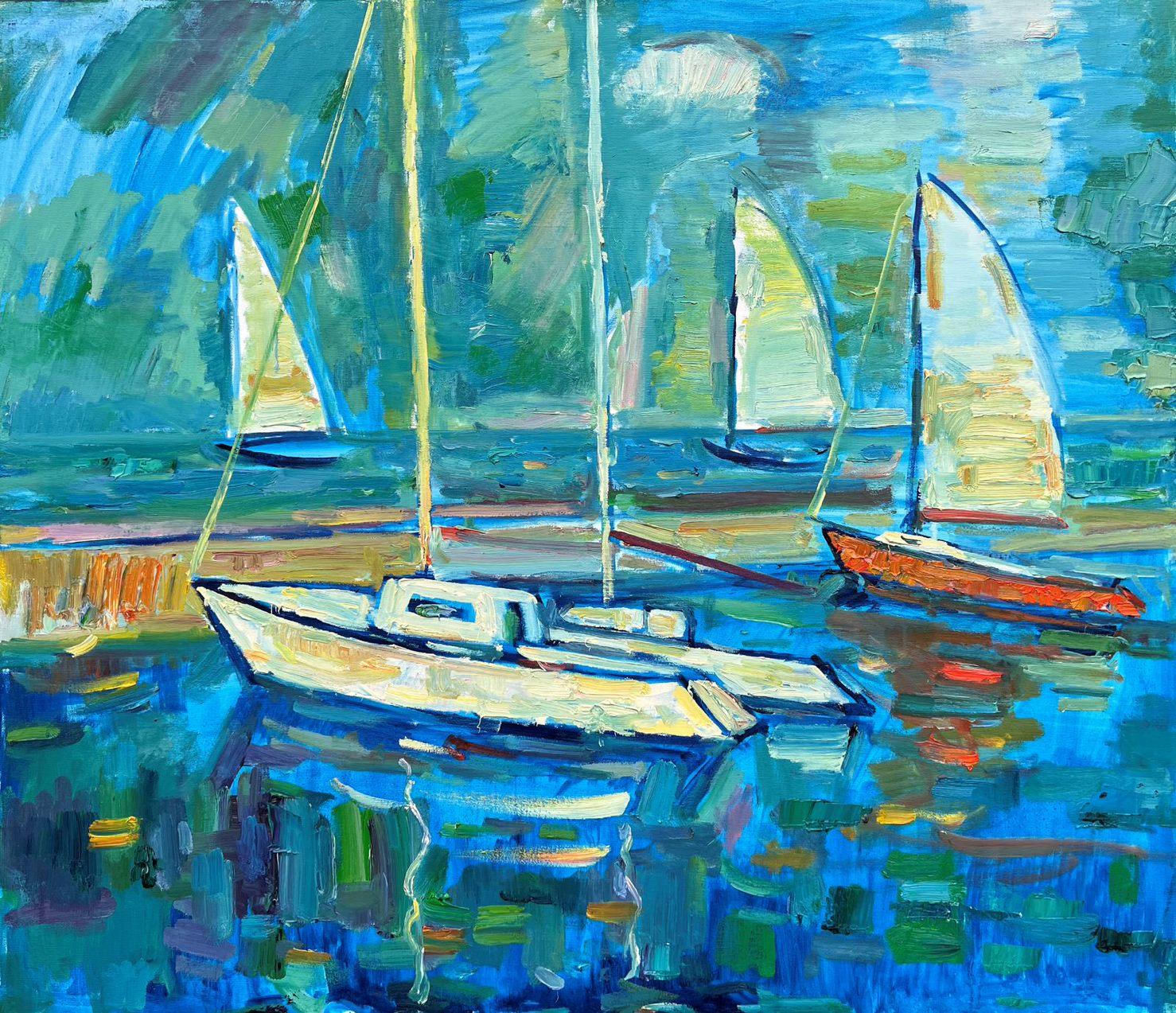 Sail Boats, Post Impressionism Paul Cézanne Original oil Painting, Ready to Hang
