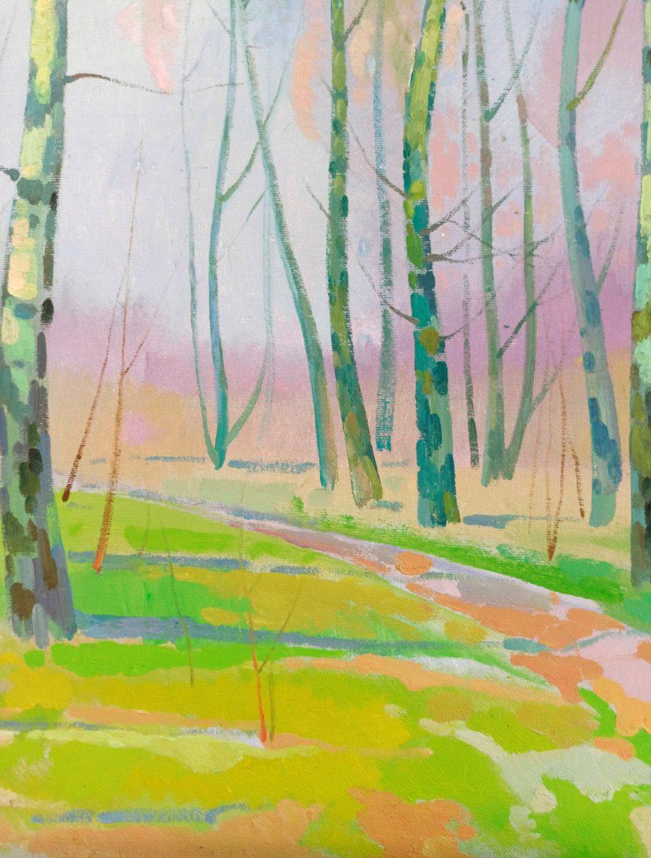 Artist: Peter Tovpev
Work: Original oil painting, handmade artwork, one of a kind 
Medium: Oil on Canvas 
Year: 2017
Style: Impressionism
Title: Spring in the Forest
Size: 27.5