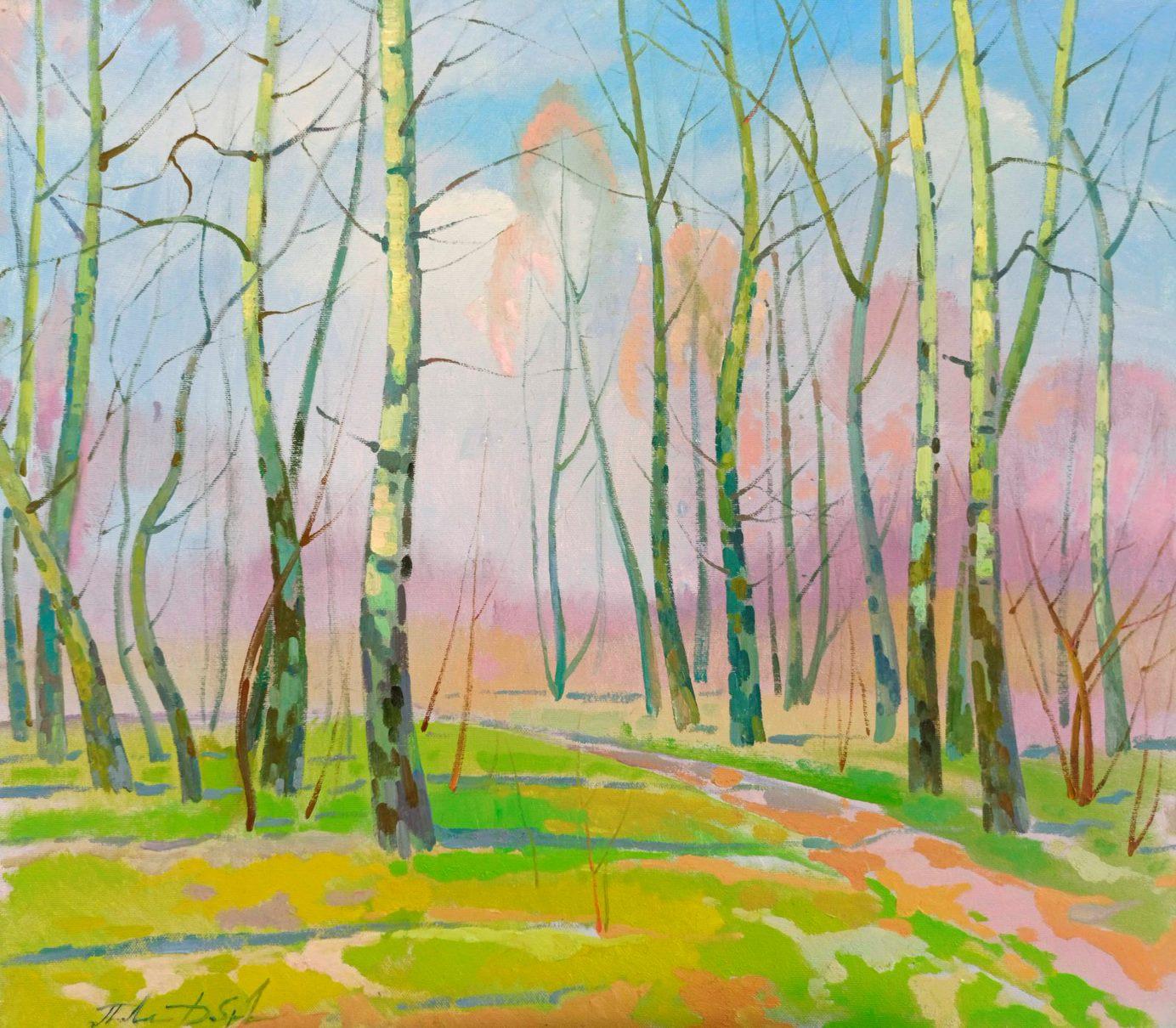 Peter Tovpev Landscape Painting - Spring in the Forest, Original oil Painting, Ready to Hang