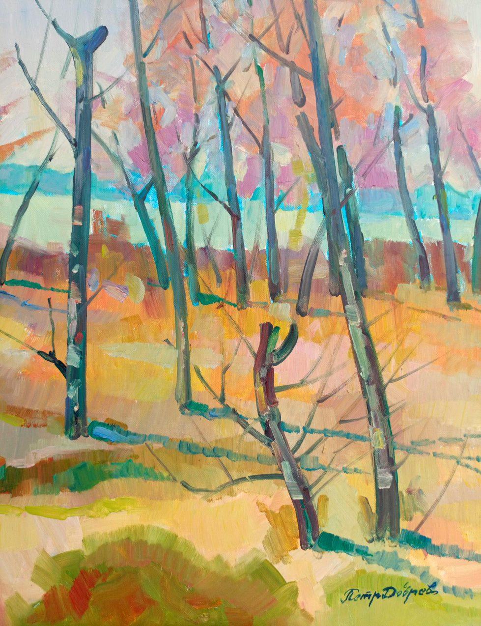 Spring Landscape, Original oil Painting, Ready to Hang - Brown Landscape Painting by Peter Tovpev