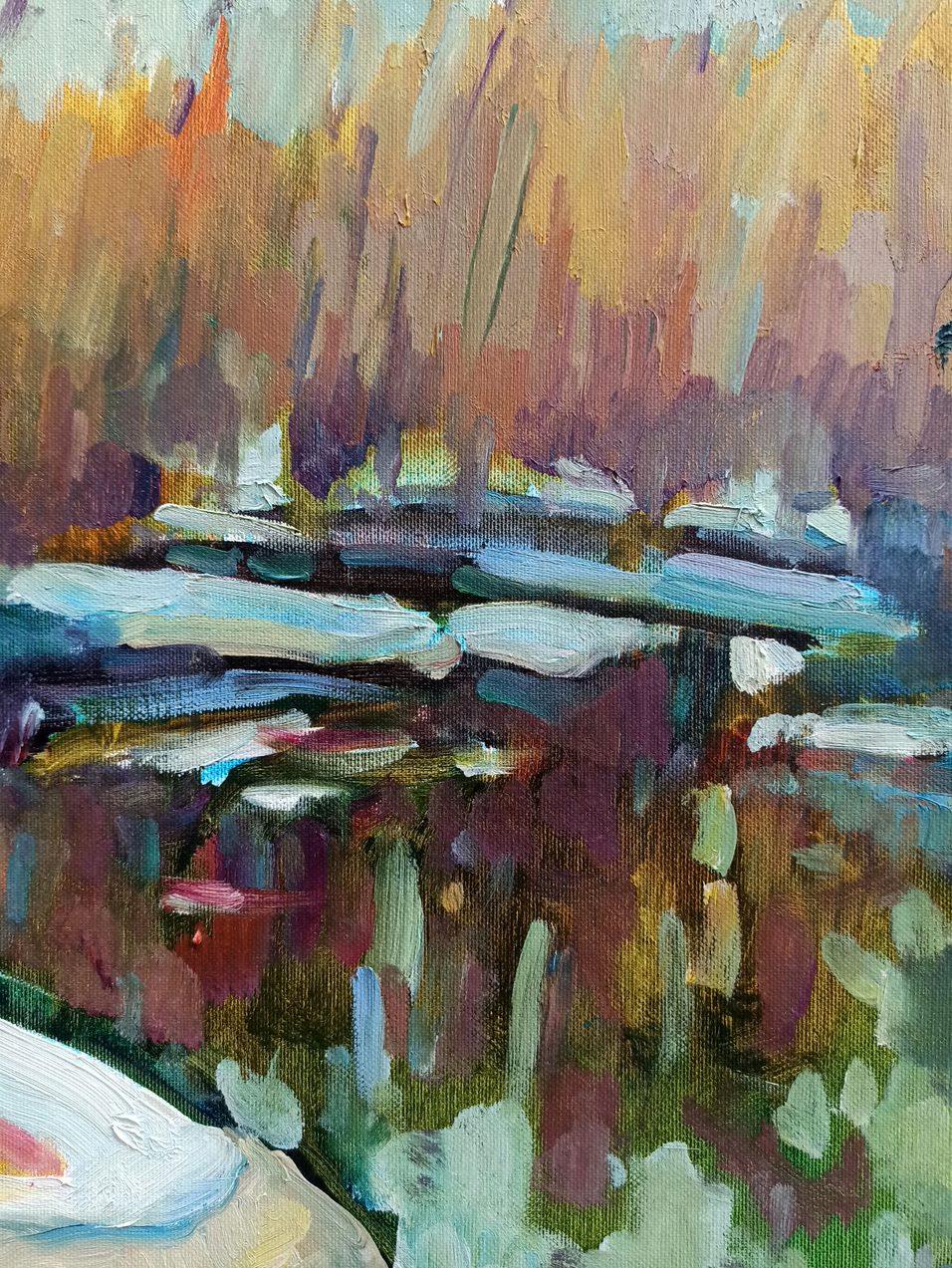 Primavera, Paesaggio Impressionista, Pittura ad olio originale, pronta da appendere - Landscape Painting Marrone di Peter Tovpev