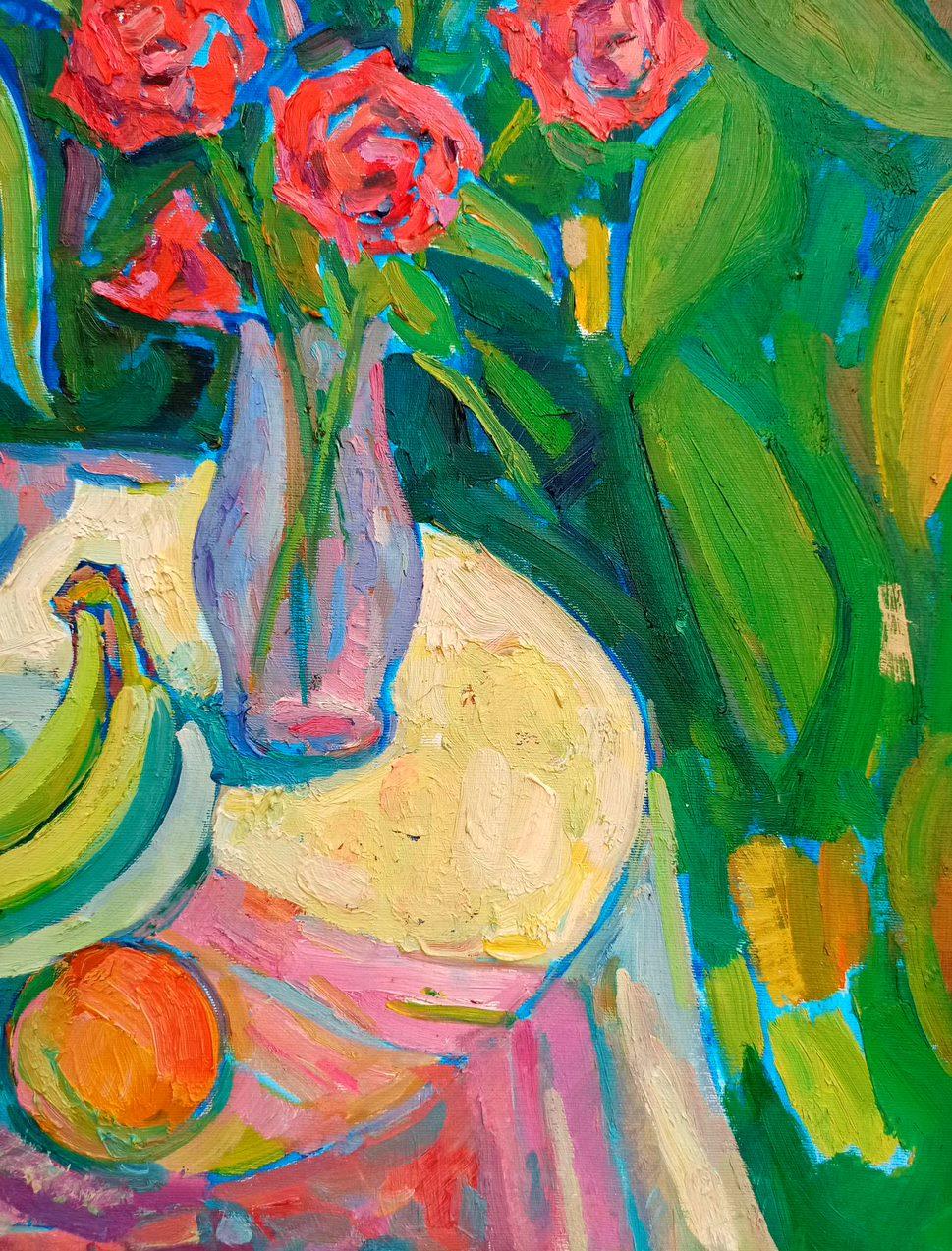 Artist: Peter Tovpev
Work: Original oil painting, handmade artwork, one of a kind 
Medium: Oil on Canvas 
Year: 2017
Style: Impressionism
Title: Still Life with Lilies
Size: 27.5