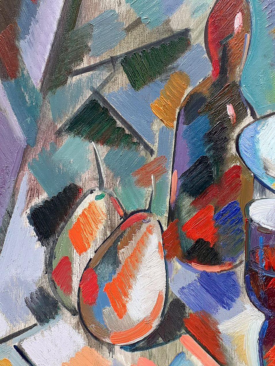 Sweet Stillleben, Abstraktes Ölgemälde des Kubismus, Original, hängefertig (Grau), Still-Life Painting, von Peter Tovpev