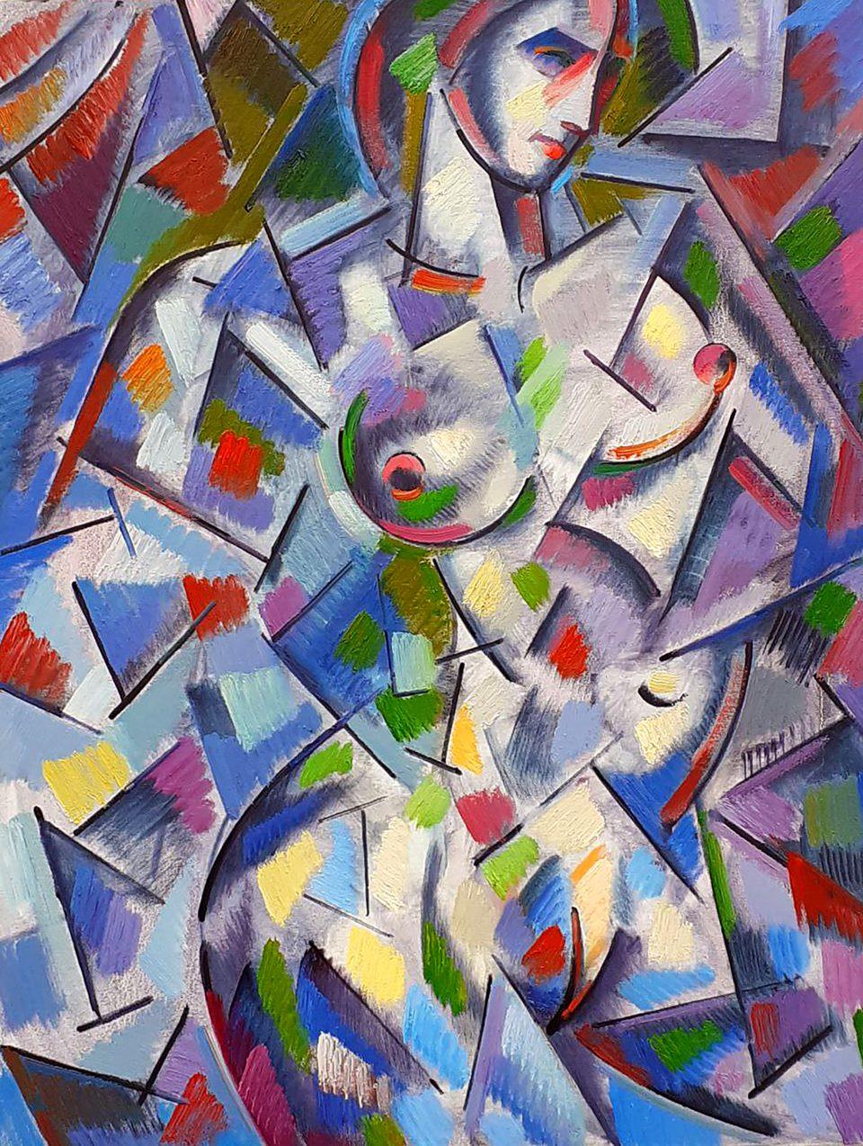 Peter Tovpev Figurative Painting - The Model, Cubism, Figurative, Original oil Painting, Ready to Hang
