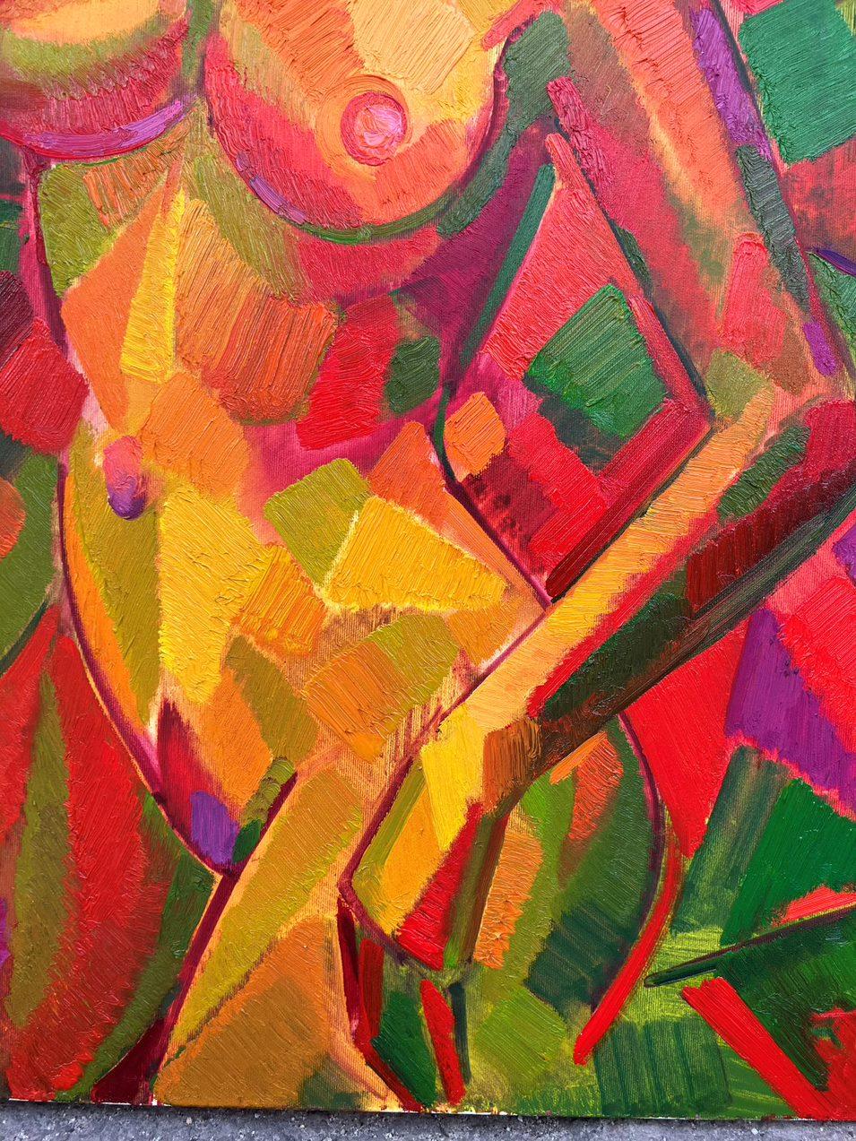 Due bagnanti, Cubismo Figurativo, Pittura ad olio originale, pronta da appendere - Painting Impressionismo di Peter Tovpev