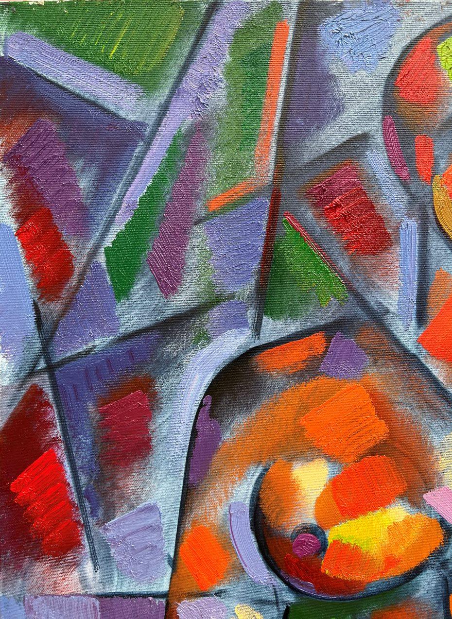 Due ragazze, Cubismo, Figurativo, Pittura ad olio originale, Pronto da appendere in vendita 2