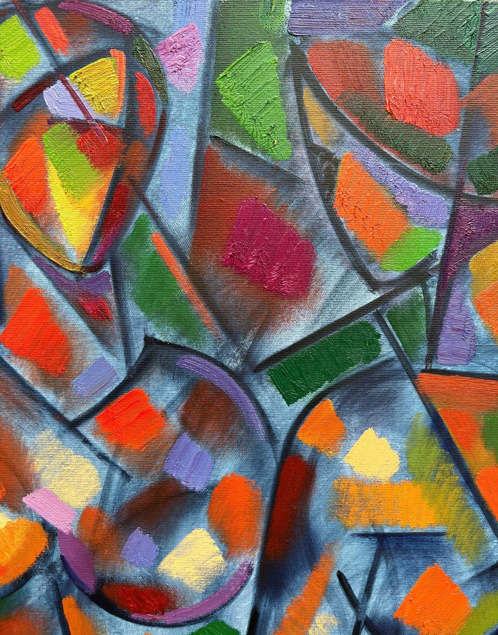 Due ragazze, Cubismo, Figurativo, Pittura ad olio originale, Pronto da appendere in vendita 1