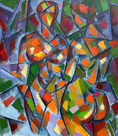 Two Girls, Cubism, Figurative, Original oil Painting, Ready to Hang