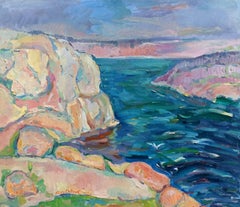 White Rock, Küstenlandschaft, Original-Ölgemälde, hängefertig