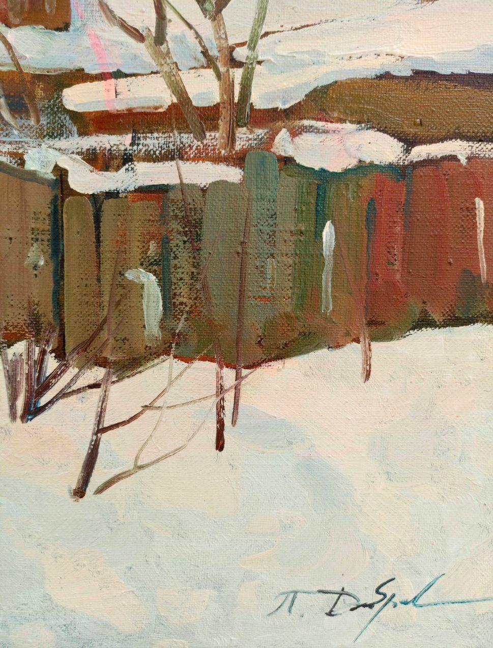 Winter Landscape, Original oil Painting, Ready to Hang - Beige Landscape Painting by Peter Tovpev
