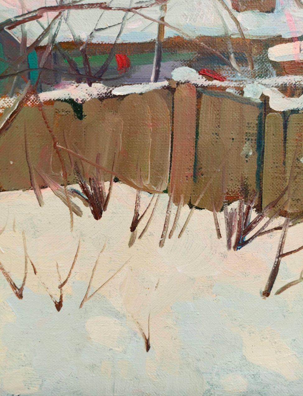 Artist: Peter Tovpev
Work: Original oil painting, handmade artwork, one of a kind 
Medium: Oil on Canvas 
Year: 2023
Style: Post Impressionism
Title: Winter Landscape
Size: 21.5