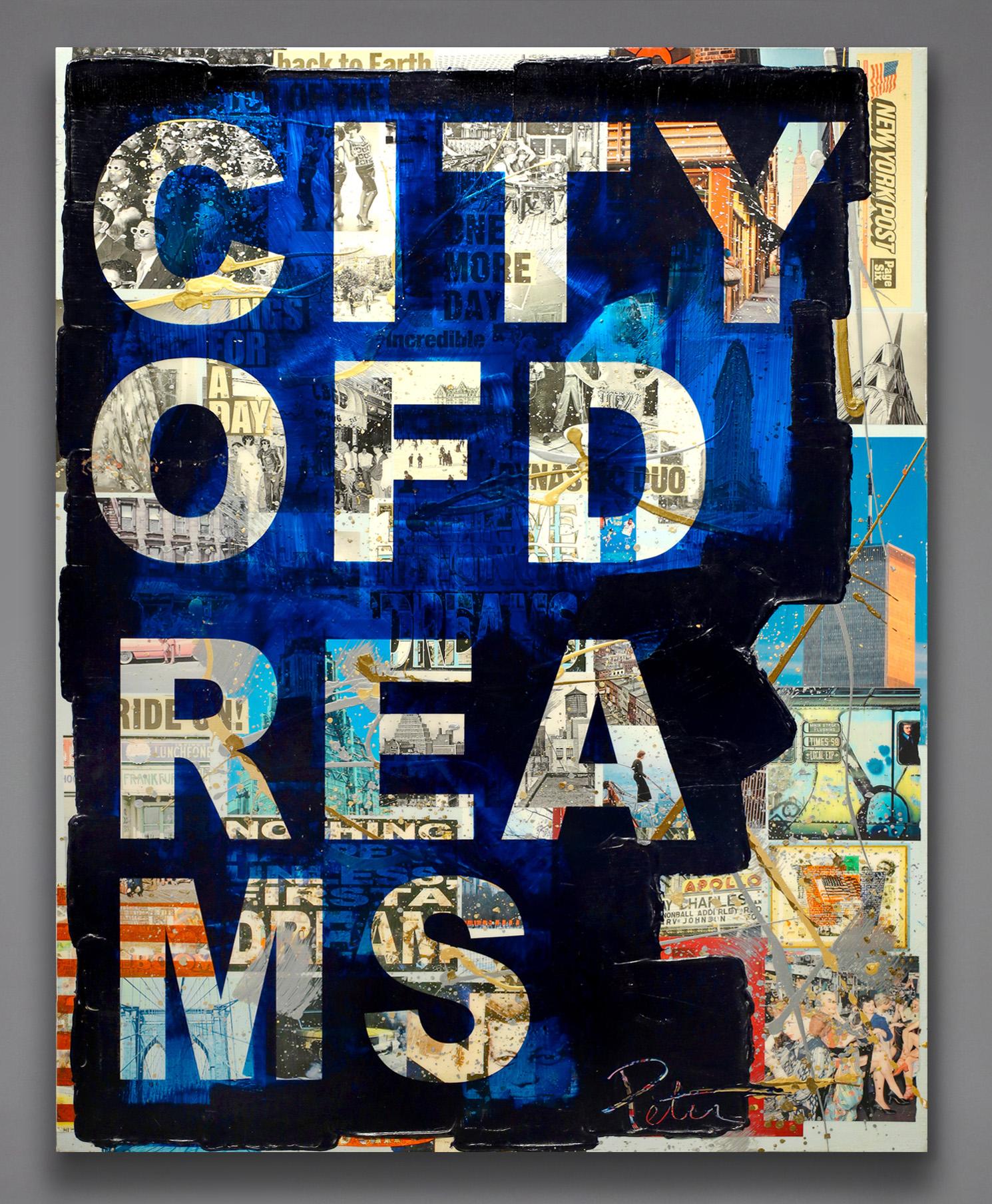 Pittura unica 'Città dei sogni - Abstract Painting Nero di Peter Tunney