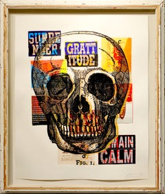 Peter Tunney 'Skull' Collage unique sur panneau d'archivage pour musées, 2011