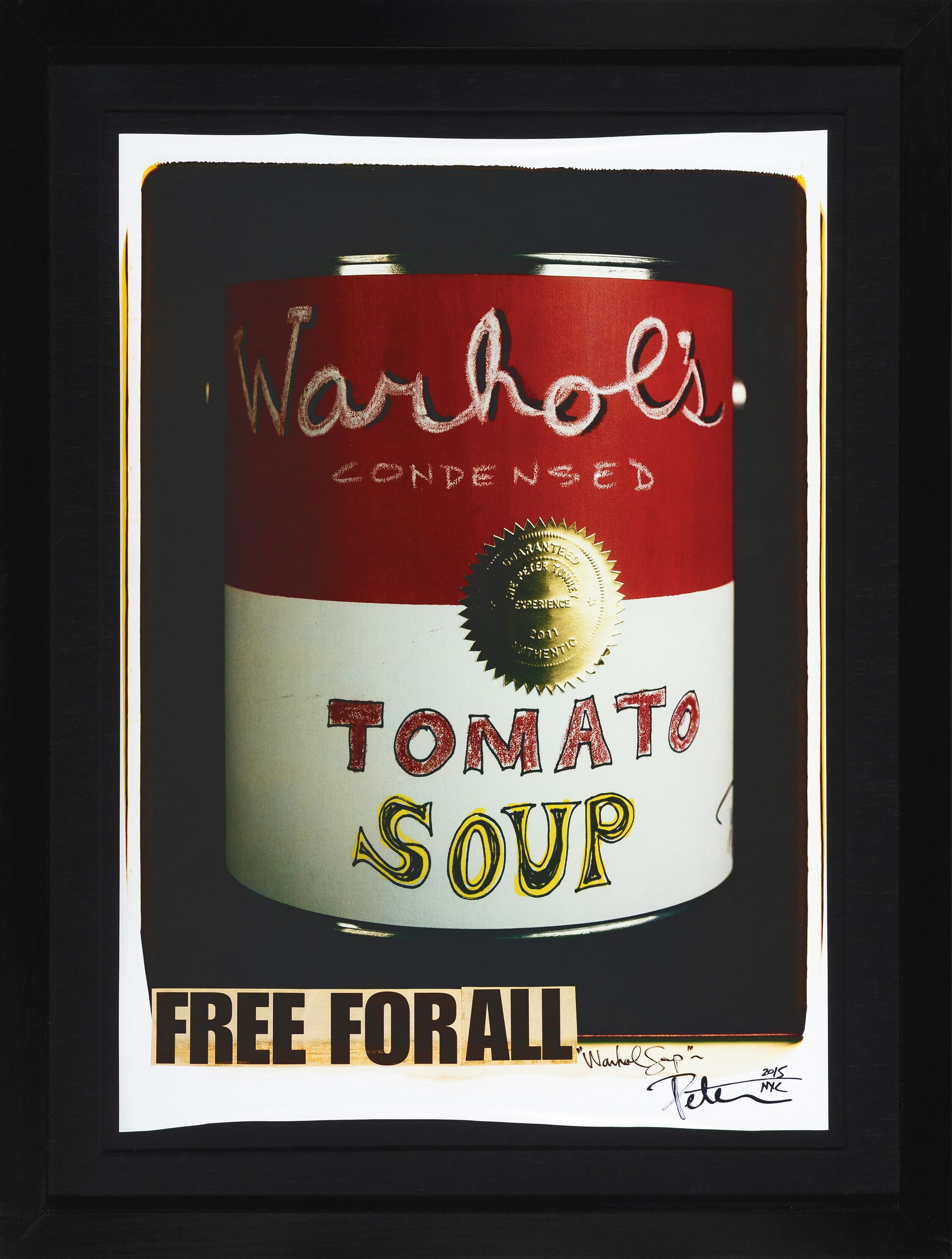 Warhol Soup (unique hand signed polaroid with collage) - Mixed Media Art by Peter Tunney