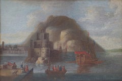Painting Dutch school 18th Marine Turkish ship Gibraltar fortress Van de VELDE