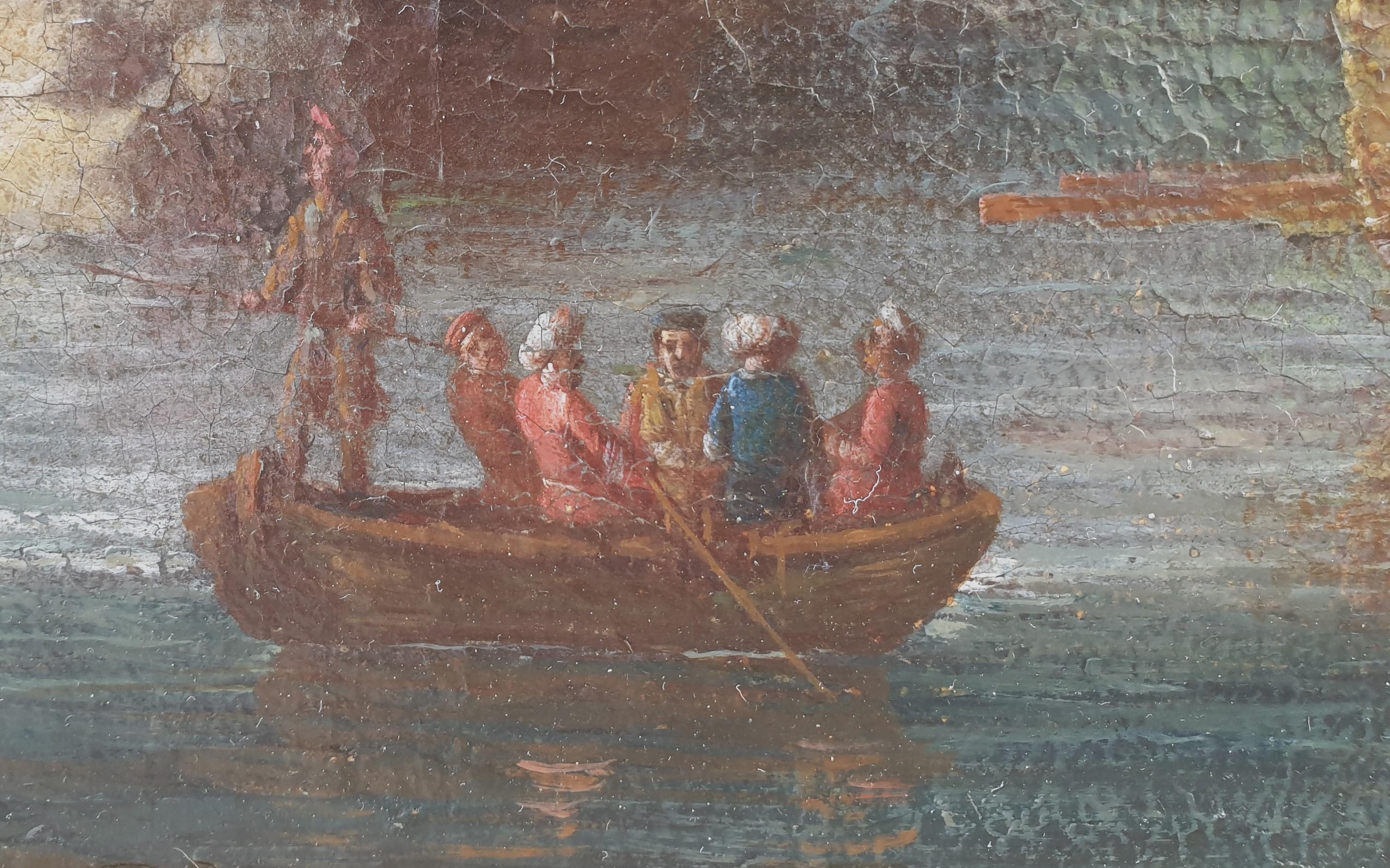 Pittura Scuola olandese 18° Marina nave turca fortezza di Gibilterra Van de VELDE - Landscape Painting Marrone di Peter Van de VELDE II