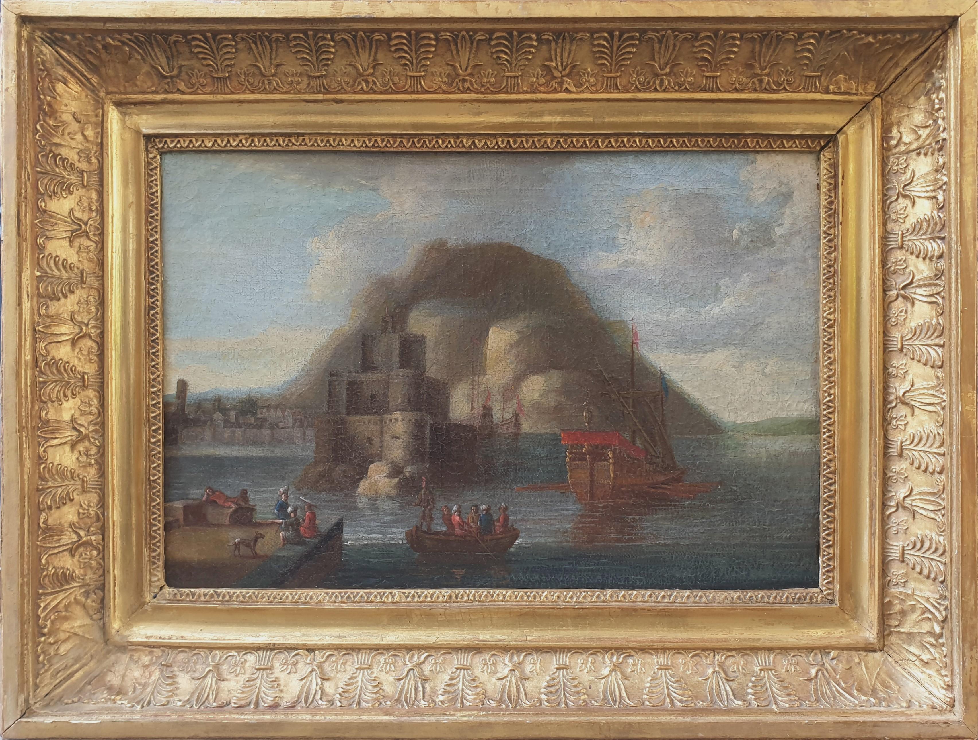 Painting Dutch school 18th Marine Turkish ship Gibraltar fortress Van de VELDE 