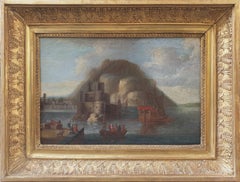 Painting Dutch school 18th Marine Turkish ship Gibraltar fortress Van de VELDE