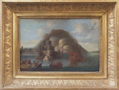 Antique Painting Dutch school 18th Marine Turkish ship Gibraltar fortress Van de VELDE 