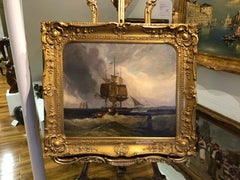 FINE ORIGINAL ANTIQUE 18th CENTURY BRITISH OLD MASTER OIL PAINTING MAN O WAR