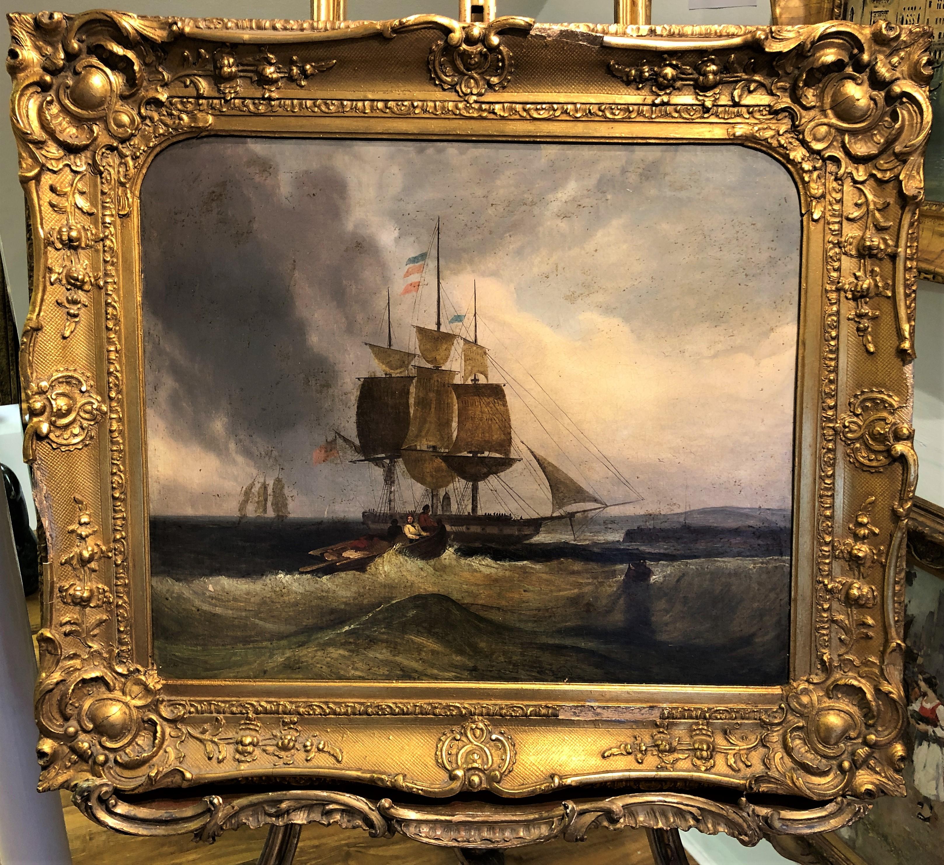 Peter van de Velde Landscape Painting - FINE ORIGINAL ANTIQUE 18th CENTURY BRITISH OLD MASTER OIL PAINTING MAN O WAR 
