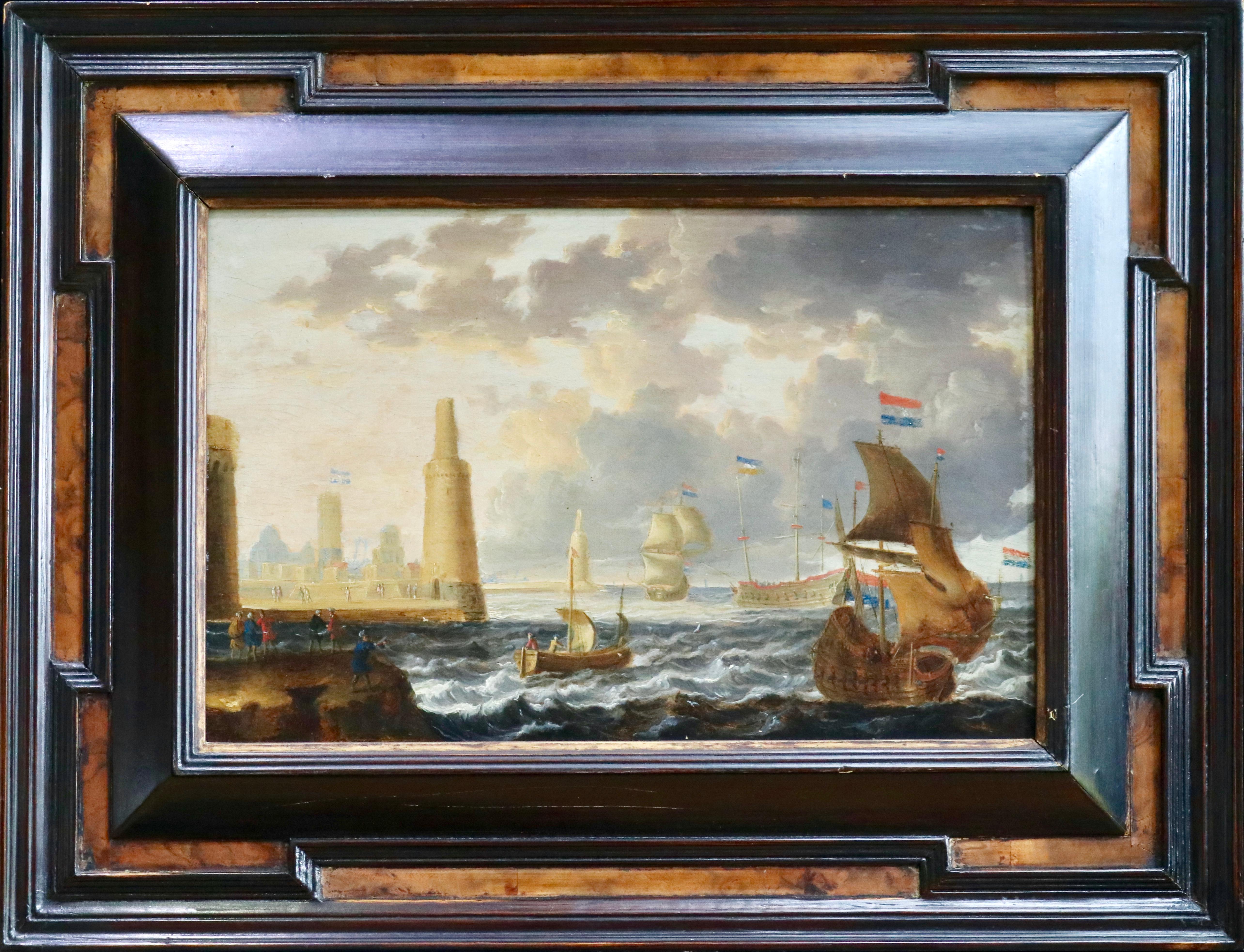An Oriental Port - 17th Century Marine Oil, Ships at Sea by Peter van den Velde - Painting by Peter Van Den Velde