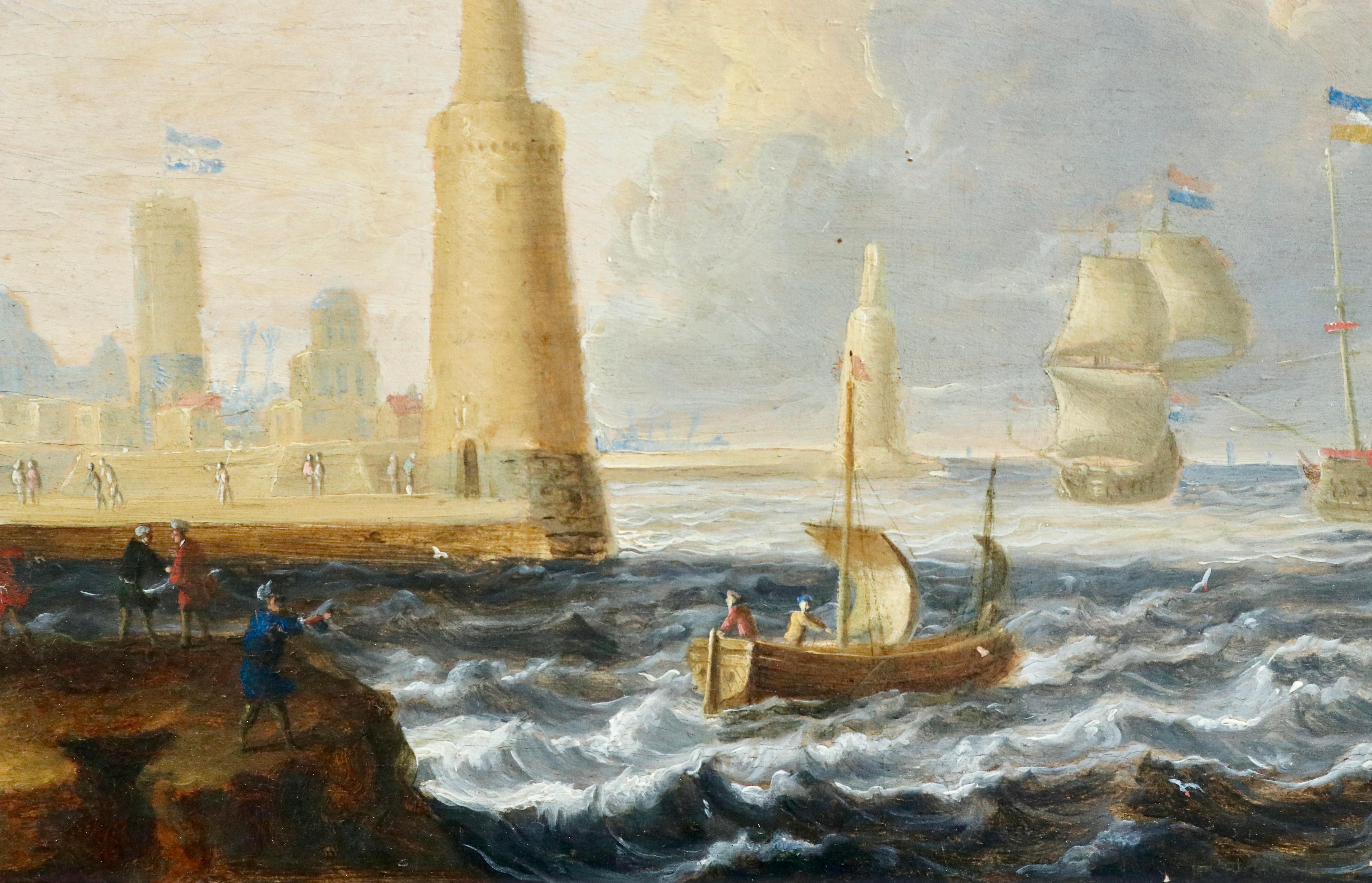 An Oriental Port - 17th Century Marine Oil, Ships at Sea by Peter van den Velde - Old Masters Painting by Peter Van Den Velde