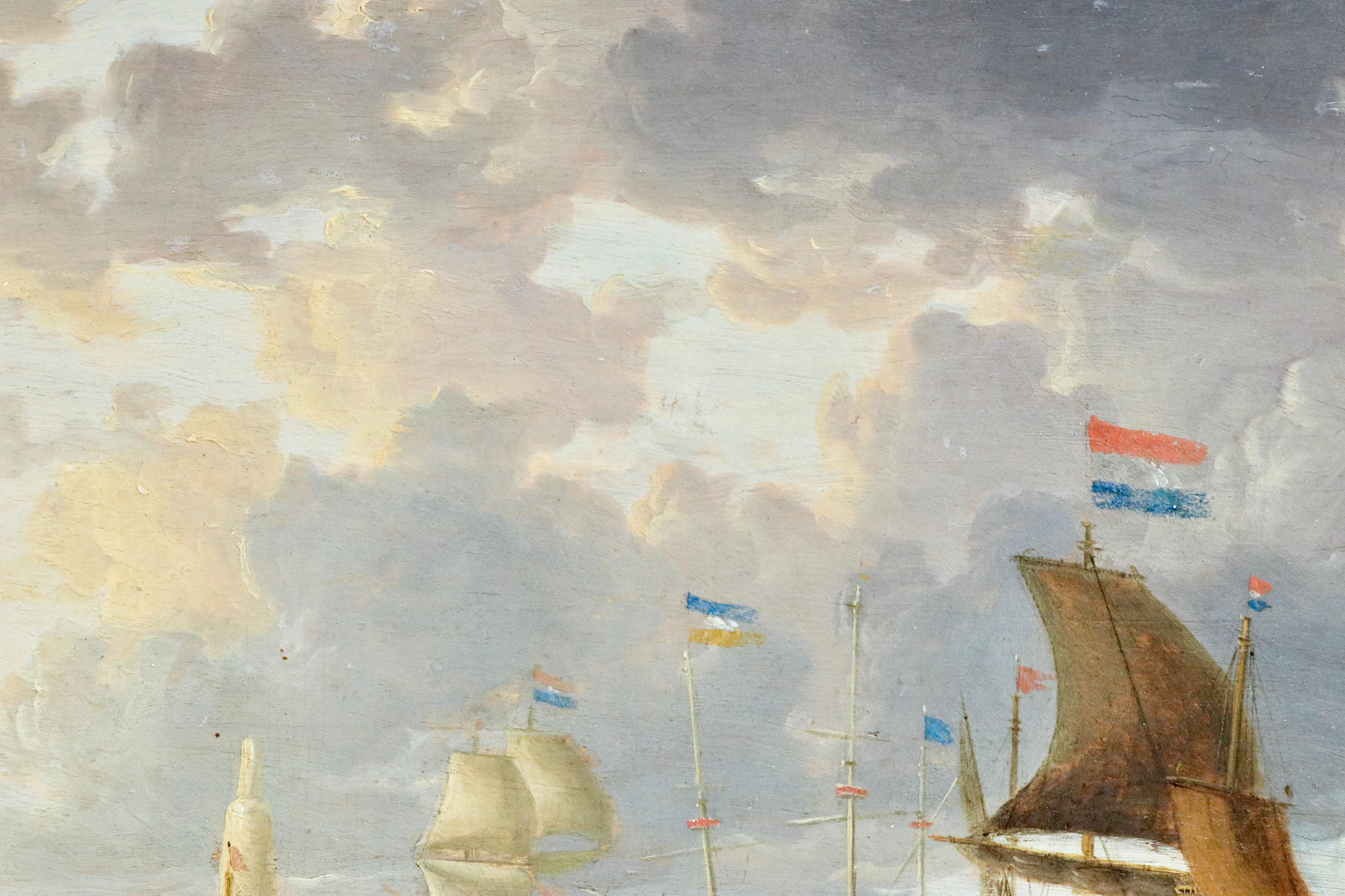 An Oriental Port - 17th Century Marine Oil, Ships at Sea by Peter van den Velde 1