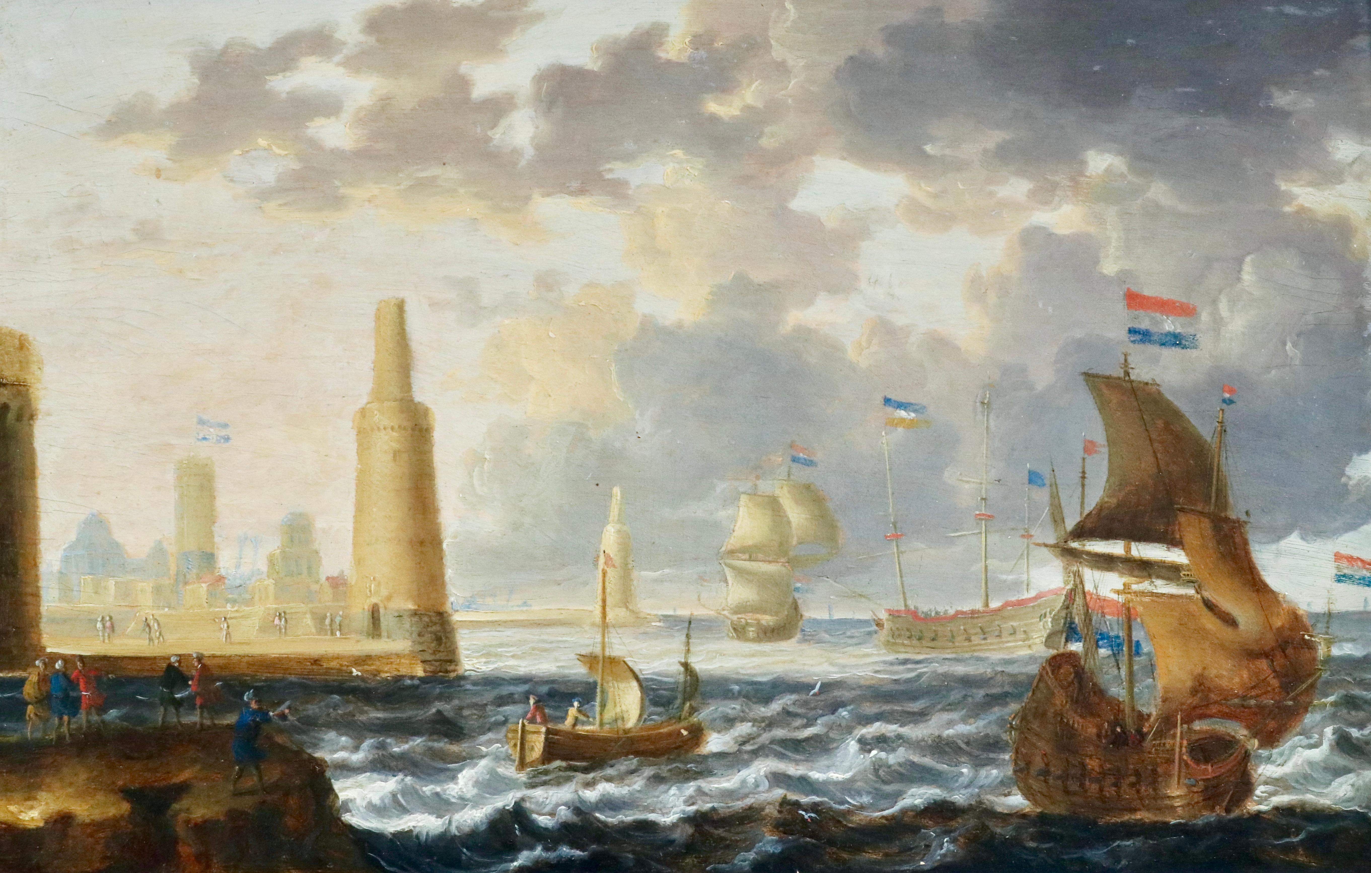 Peter Van Den Velde Landscape Painting - An Oriental Port - 17th Century Marine Oil, Ships at Sea by Peter van den Velde